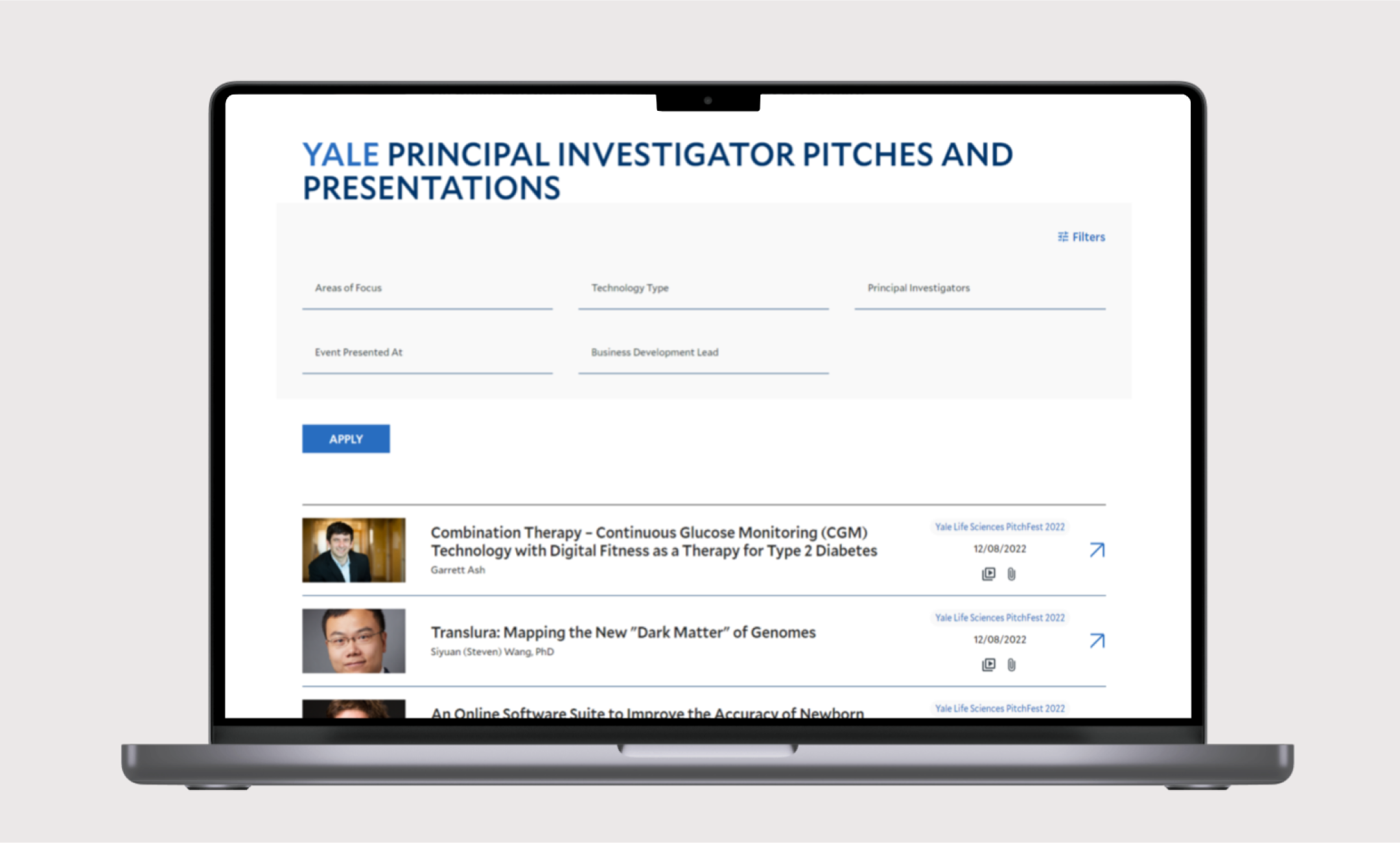 Yale Ventures Principal Investigator Pitches and Presentations preview screen