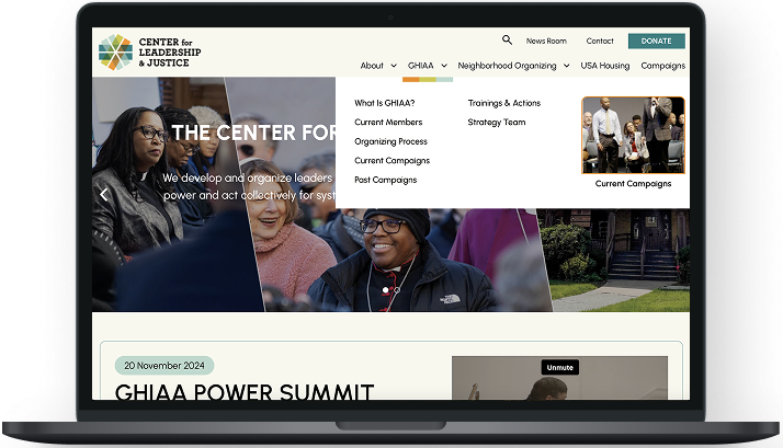 Center for Leadership & Justice on laptop