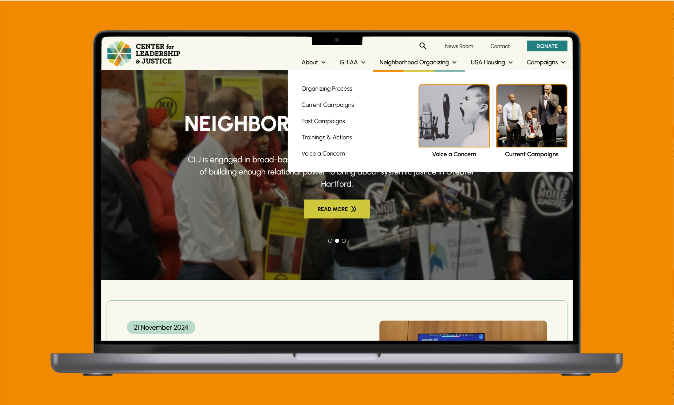 Images of the Center for Leadership & Justice website